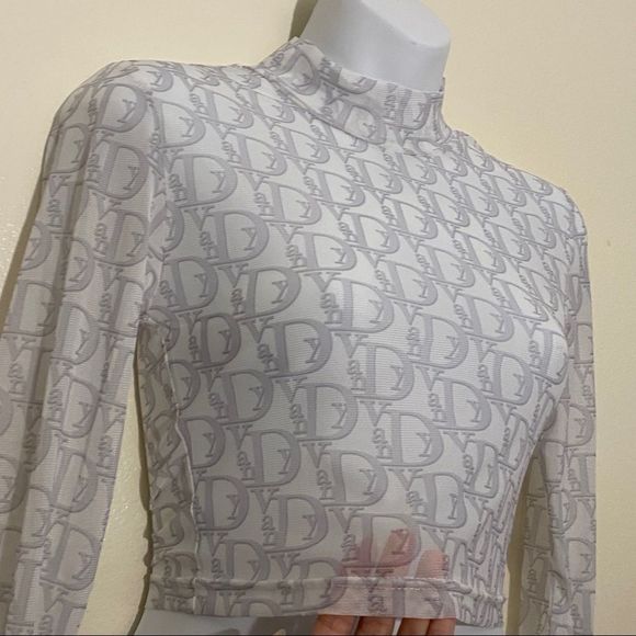 Vandy The Pink Mesh Monogram Crop Top - Picture 3 of 4